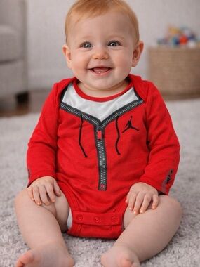 Jordan Red Baby Bodysuit with Black Accents